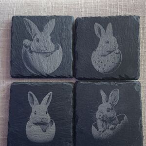Easter,Set of 4 Slate Bunny Coasters - Gray Bunny Egg Design